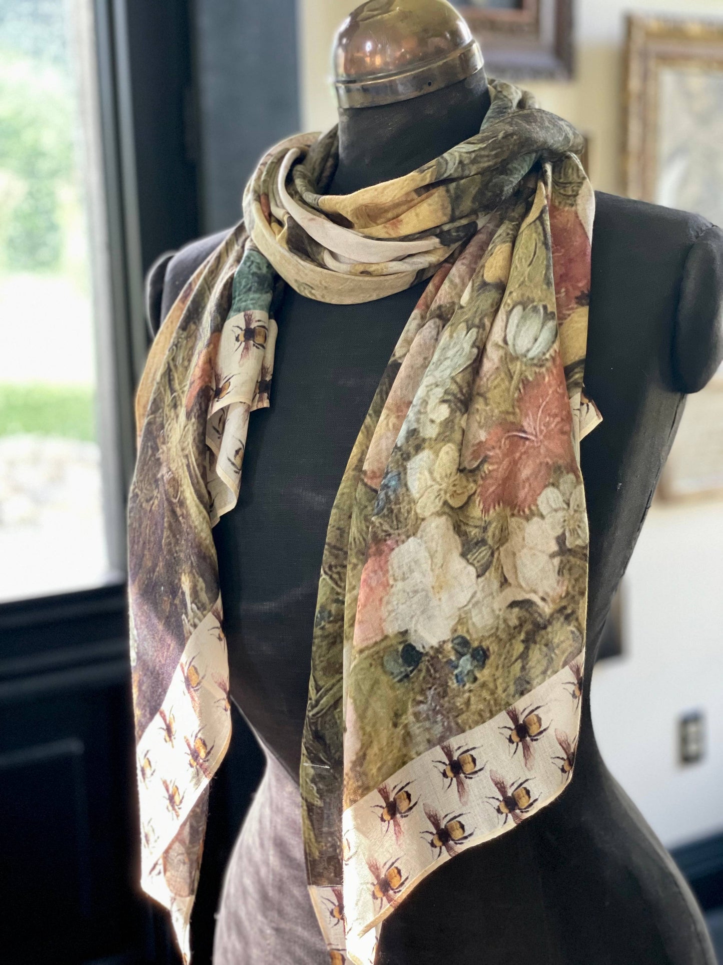 I Dream In Flowers Bohemian Scarf with Bees