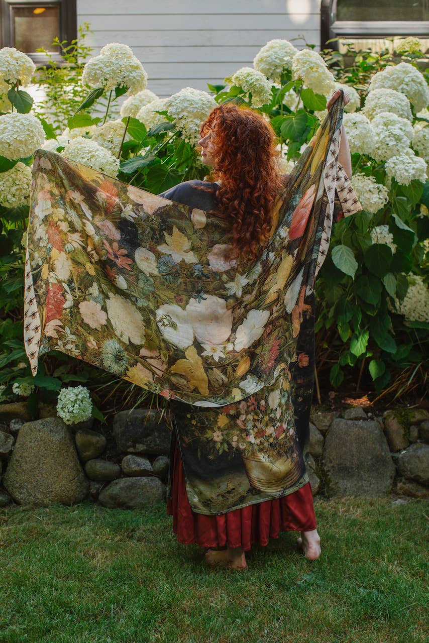I Dream In Flowers Bohemian Scarf with Bees