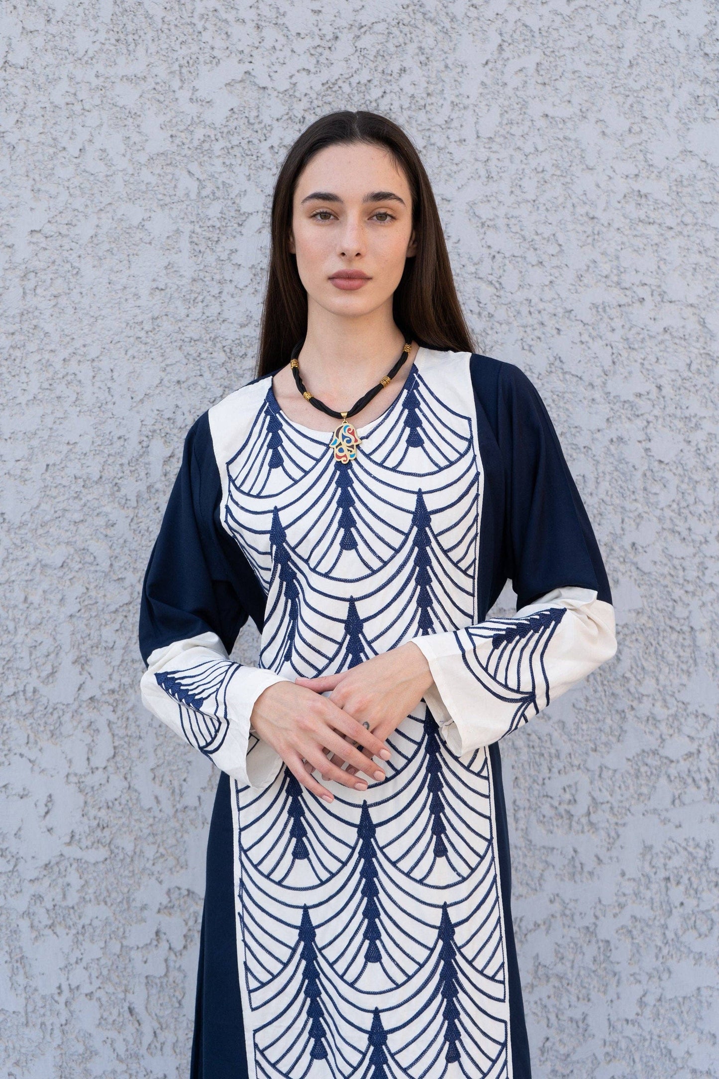 Navy blue White embroidered Kaftan maxi dress, Egyptian Cotton, Made in Egypt, Kaftan maxi, Cotton caftan women, caftan, Chic embroidered caftan, Egyptian cotton Size fits S/M/L
