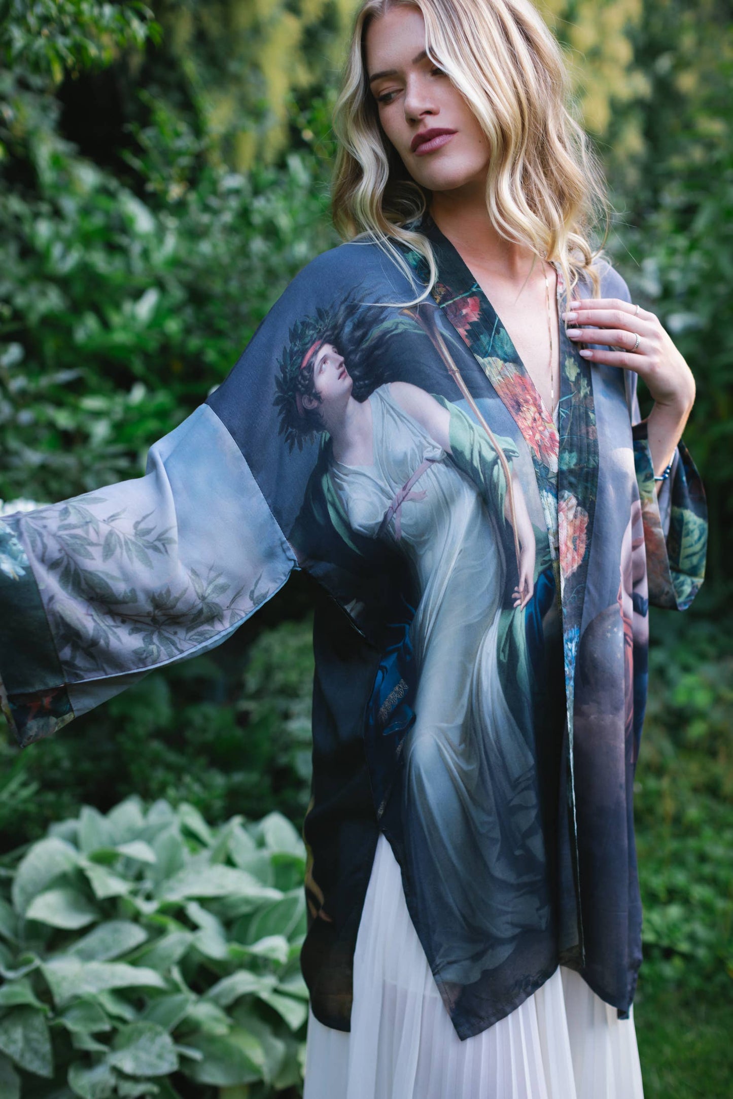 Reverie Matinée Duster Bamboo Kimono w/ Muses, mid-length