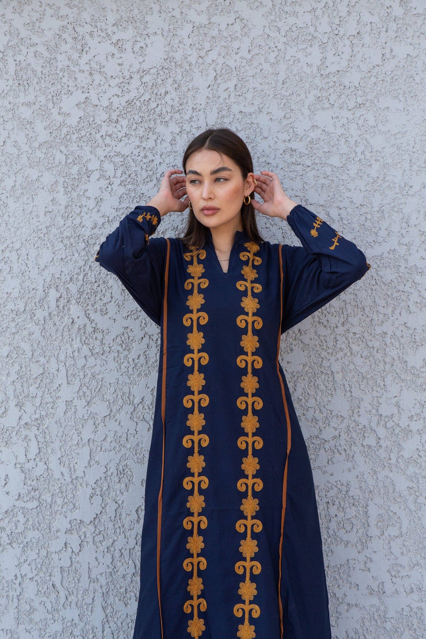 Beautiful navy blue embroidered Kaftan maxi dress, Egyptian Cotton, Made in Egypt, Kaftan maxi, Cotton Kaftan women, Kaftan, Chic embroidered Kaftan, Egyptian cotton: One Size fits S/M/L