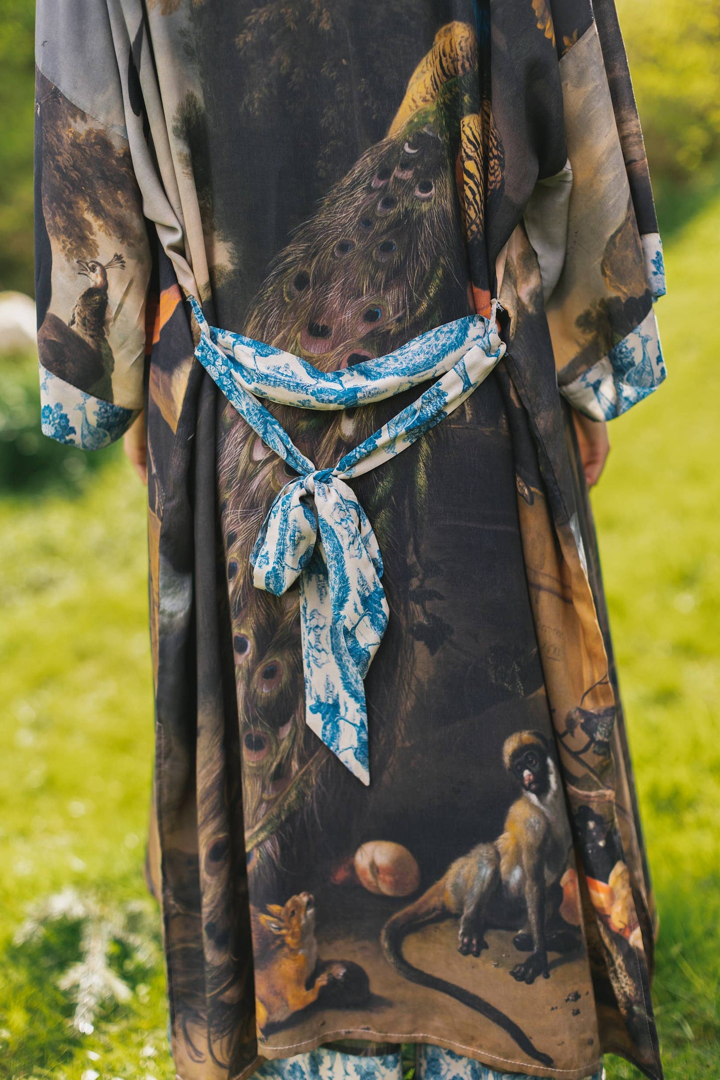 Wild Beauty Bamboo Kimono Duster Robe with Peacock Print- One Size