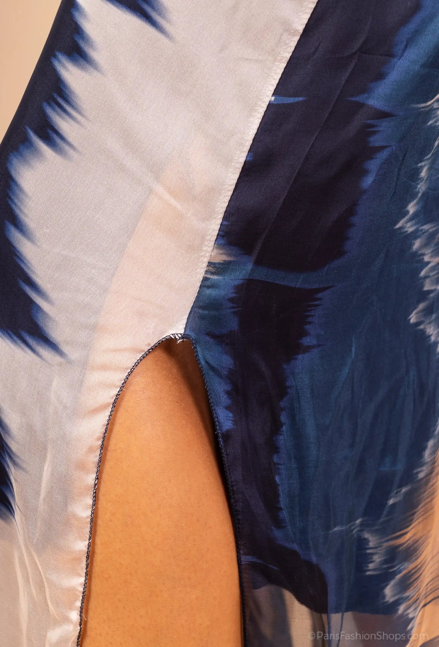 Long Silk Dress in Navy & White - Size S to M