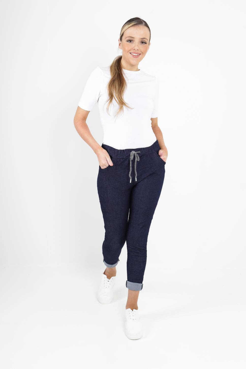 Italian Denim Look Stretch Pants in Dark Wash