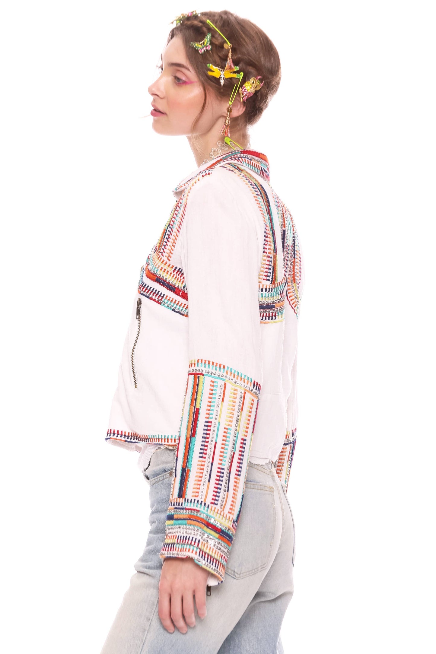 Crafted Lily Motorcycle Jacket: Off White / Size Small