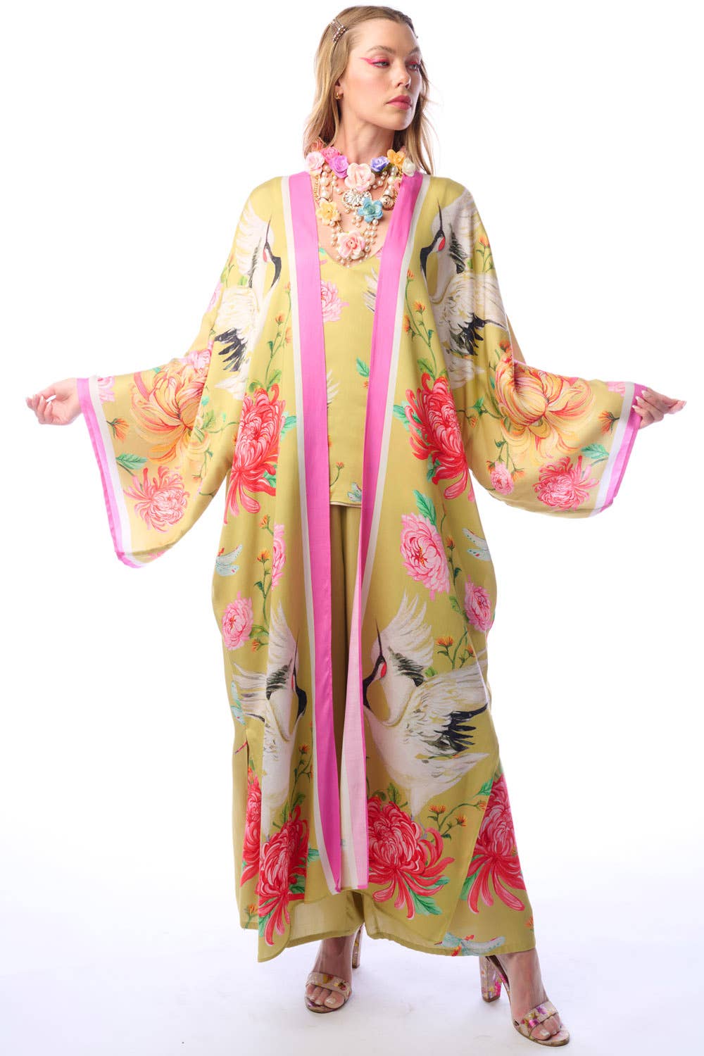 The Legend Of The Crane Maxi Kimono: Mustard / One Size