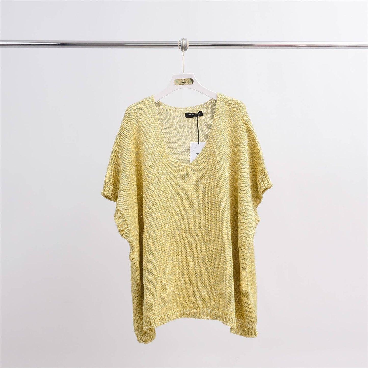 Shiny Metallic knit top in Ice Blue, Made in Italy- Size M to L