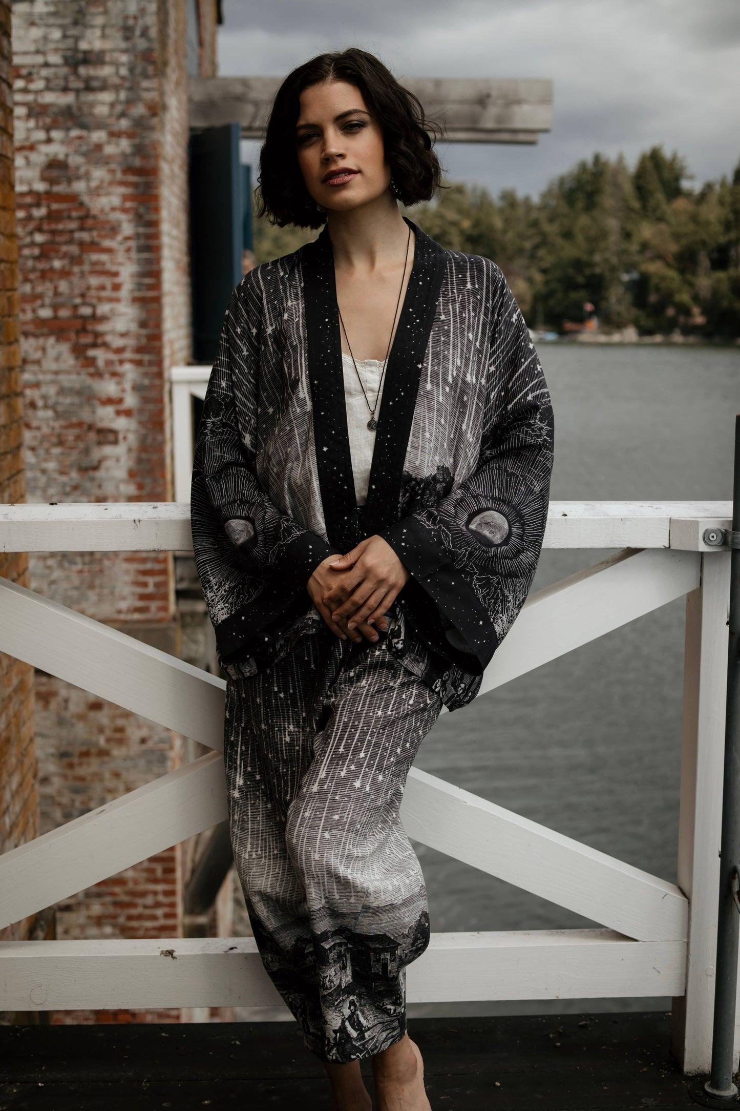 Stargazer Pixie Duster Bamboo Kimono w/ Falling Stars, Crop