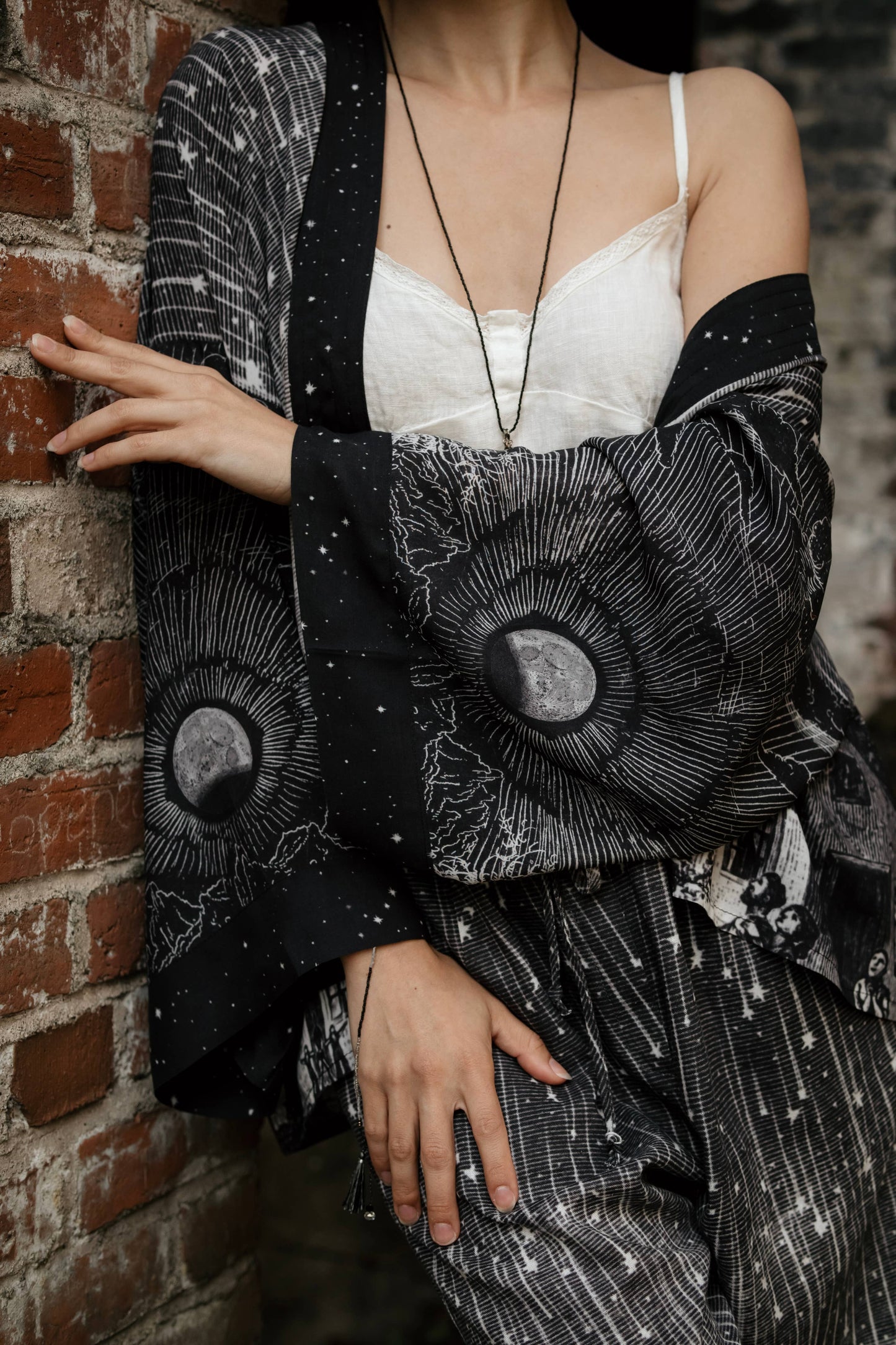 Stargazer Pixie Duster Bamboo Kimono w/ Falling Stars, Crop