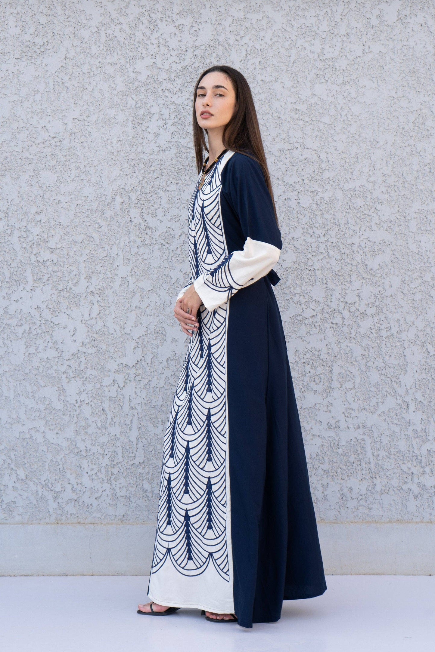 Navy blue White embroidered Kaftan maxi dress, Egyptian Cotton, Made in Egypt, Kaftan maxi, Cotton caftan women, caftan, Chic embroidered caftan, Egyptian cotton Size fits S/M/L