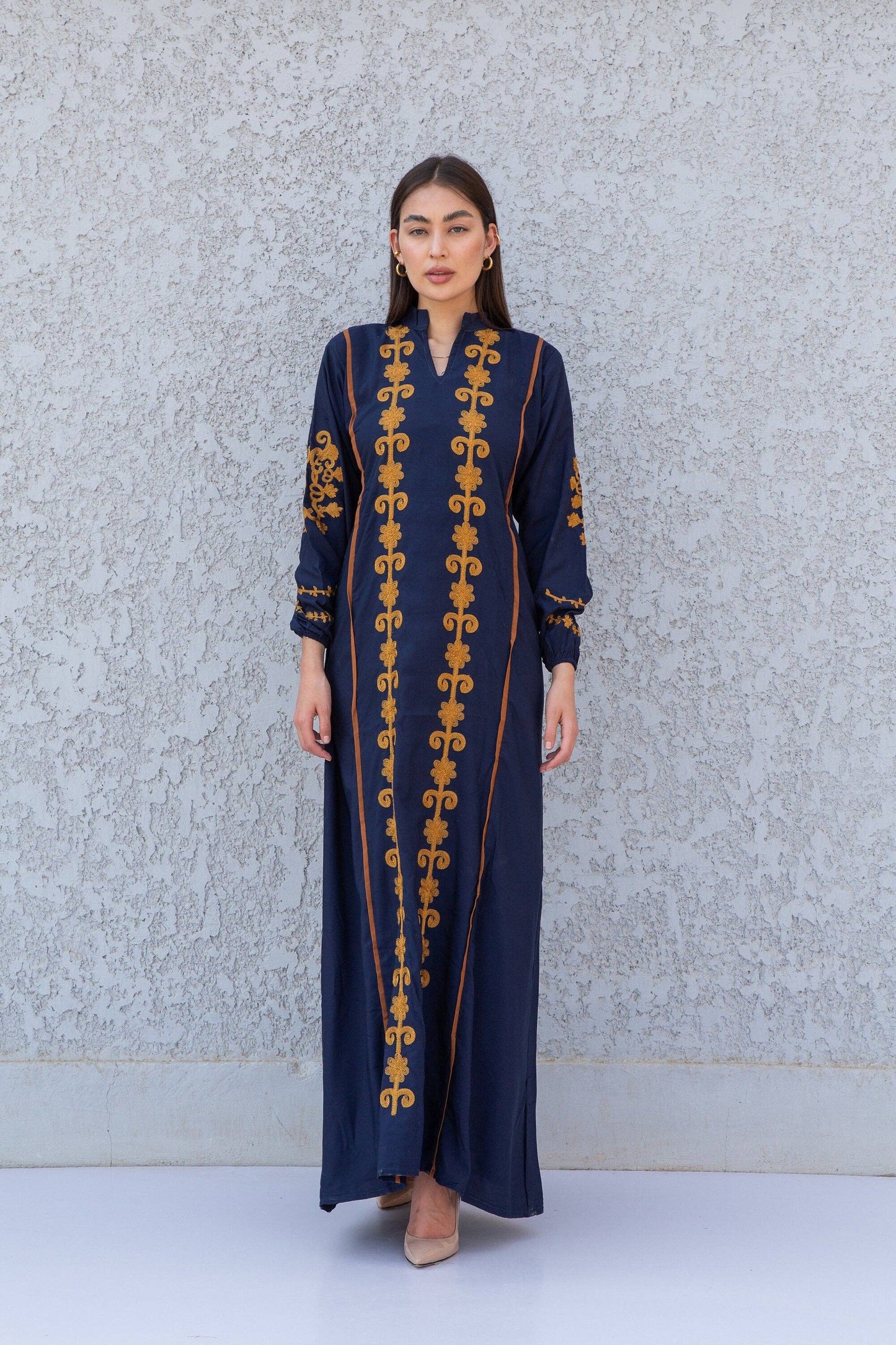 Beautiful navy blue embroidered Kaftan maxi dress, Egyptian Cotton, Made in Egypt, Kaftan maxi, Cotton Kaftan women, Kaftan, Chic embroidered Kaftan, Egyptian cotton: One Size fits S/M/L