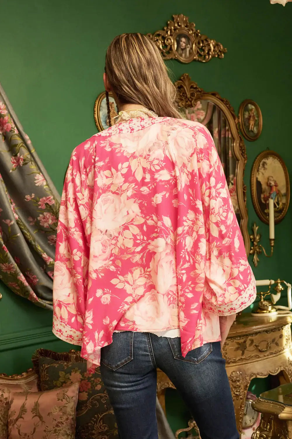 Fairy Rose Kimono: Fuchsia Rose / One Size