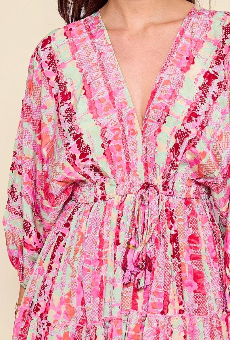 Short A-line silk dress with print - One size