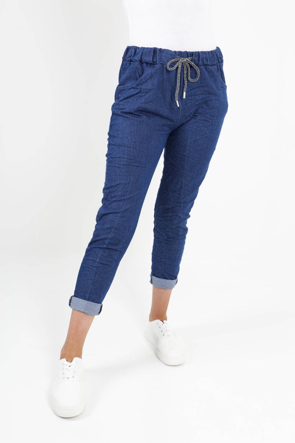 Italian Denim Look Stretch Pants in Dark Wash