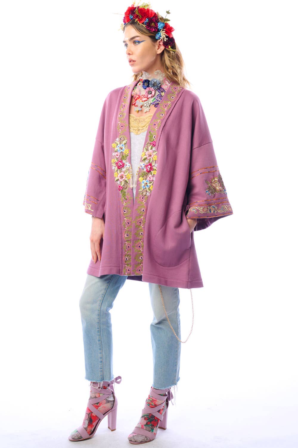 Juliette Embellished French Terry Kimono Jacket: Size Small to Medium