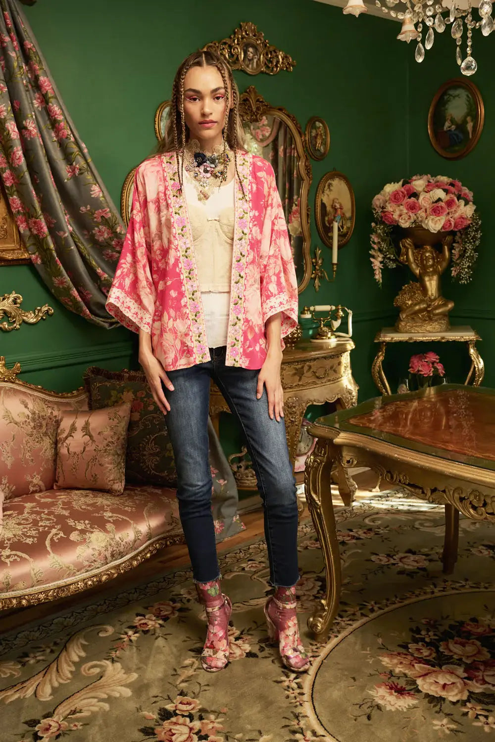 Fairy Rose Kimono: Fuchsia Rose / One Size