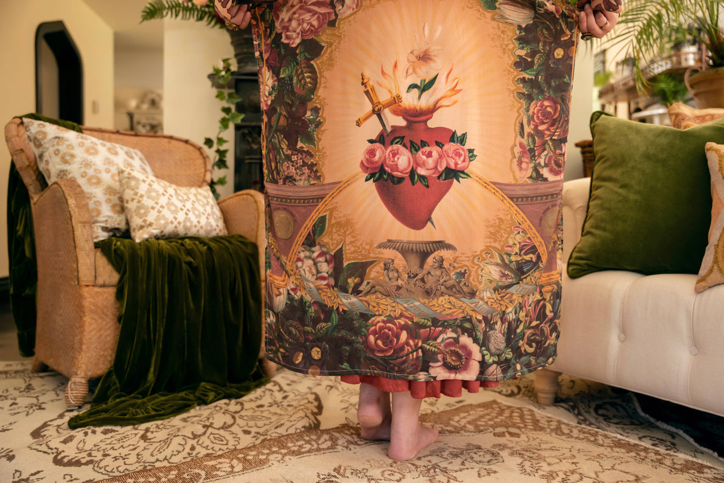 Courage Dear Heart Opera Duster Kimono Robe w/ Sacred Heart- One Size