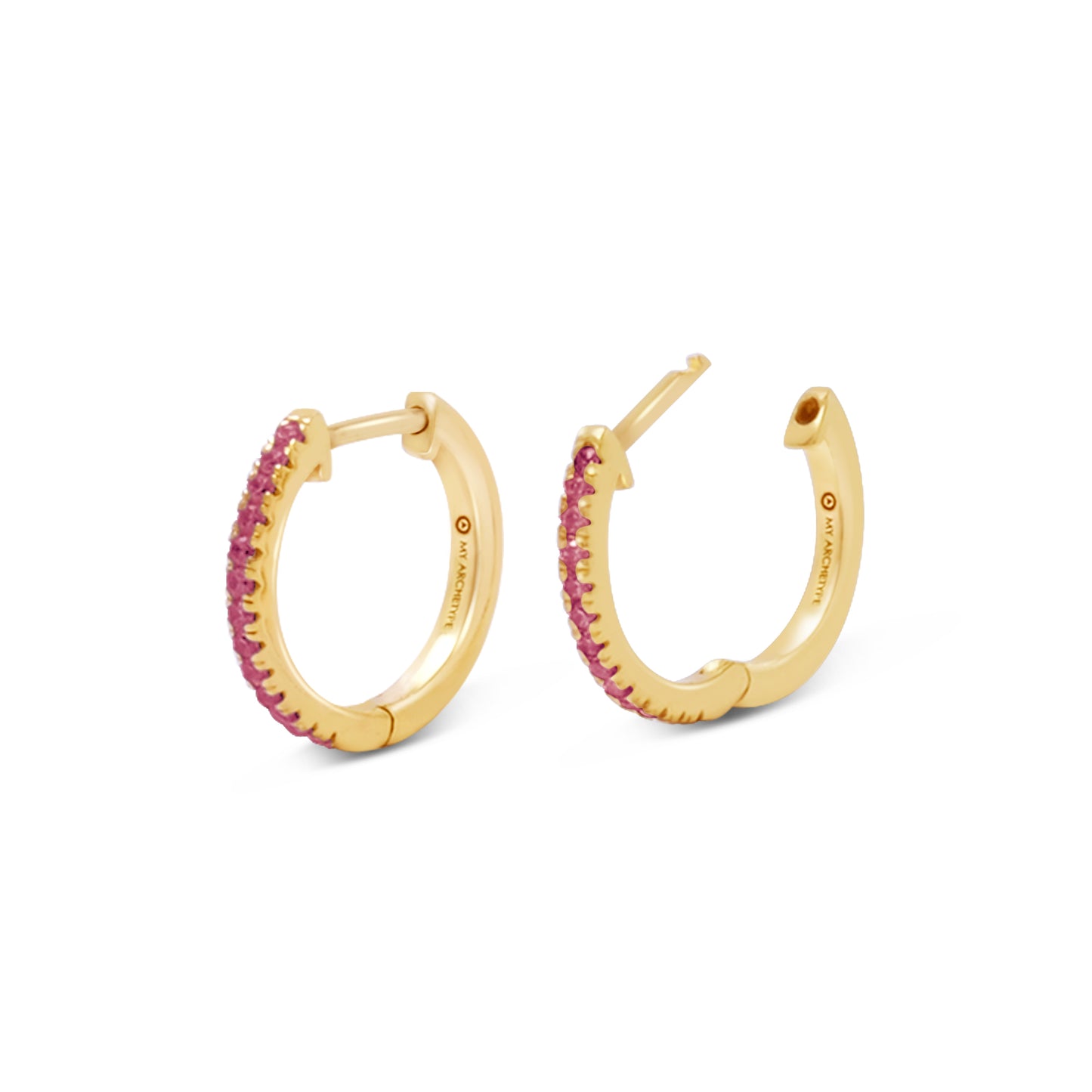 My Archetype Ruby Mini Pave Huggies 18kt Yellow Gold/Sterling Silver Stud Earrings