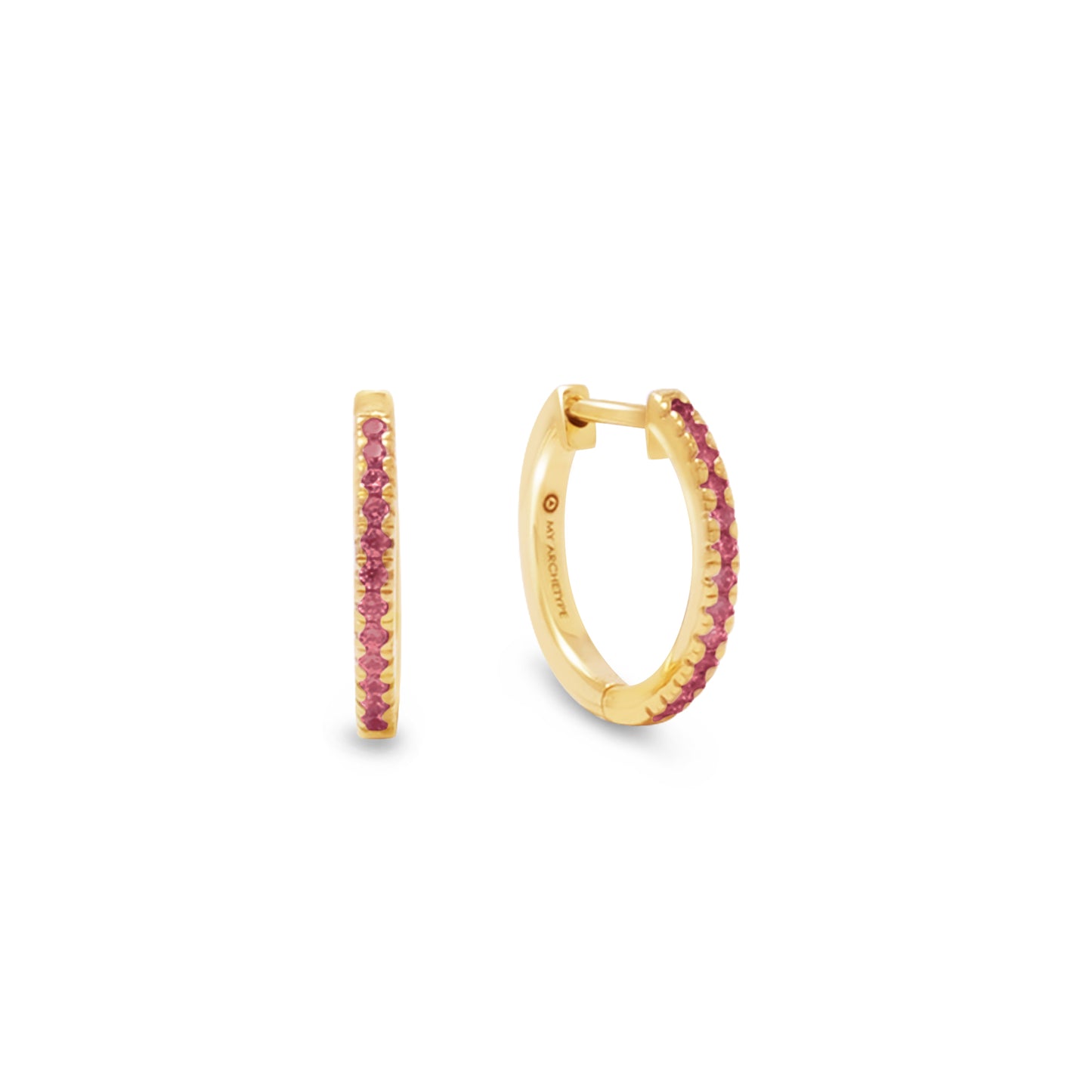 My Archetype Ruby Mini Pave Huggies 18kt Yellow Gold/Sterling Silver Stud Earrings