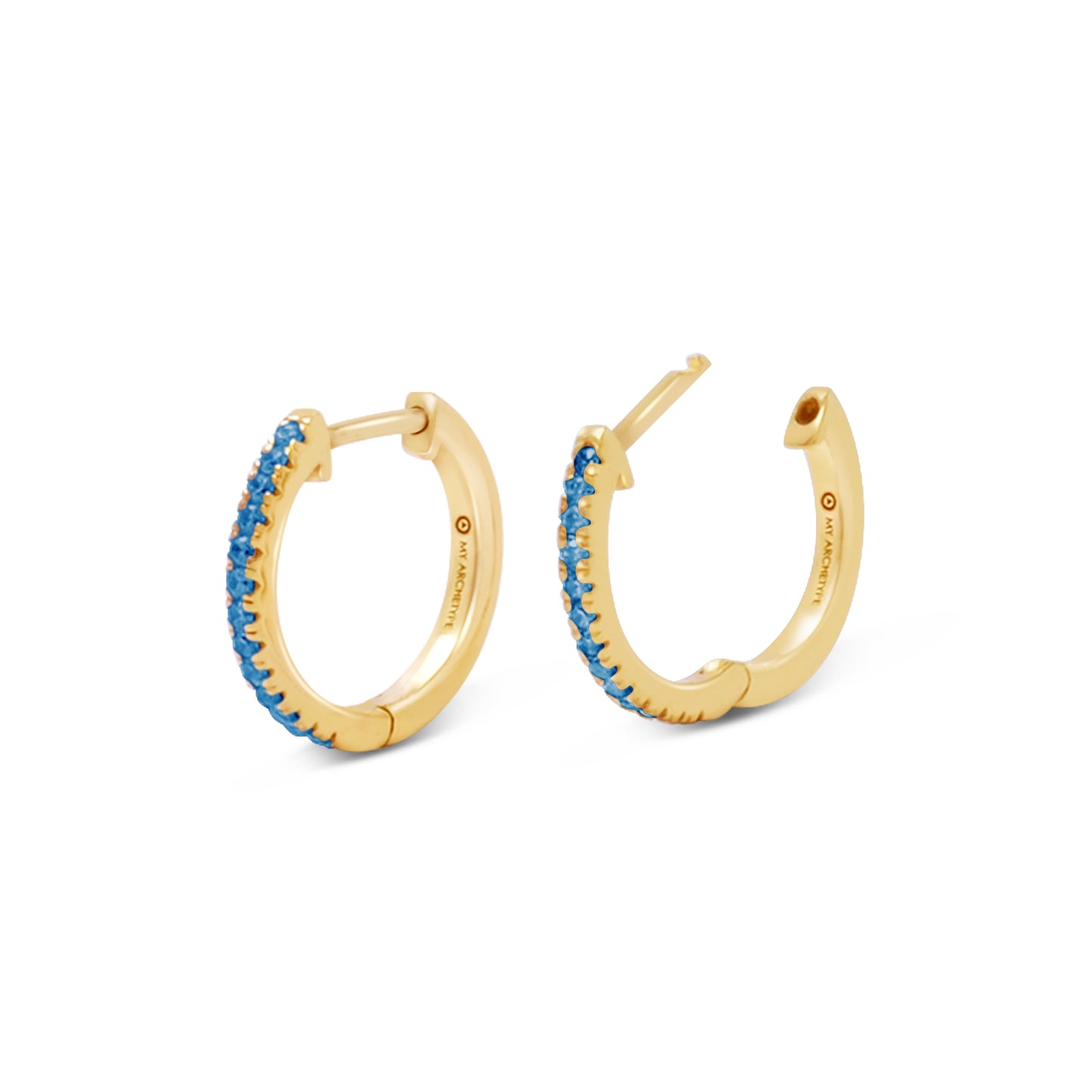 My Archetype Blue Zircon Mini Pave Huggies 18kt Yellow Gold/Sterling Silver Stud Earrings