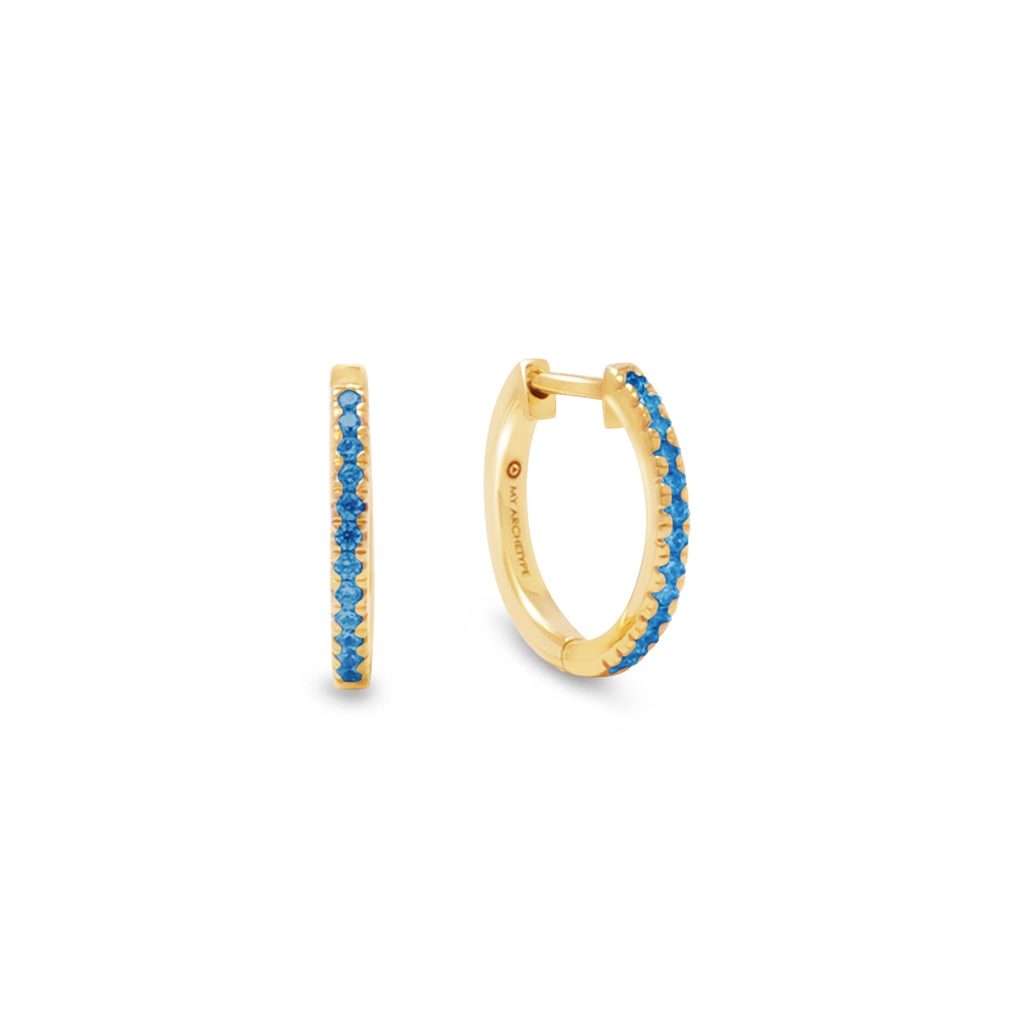 My Archetype Blue Zircon Mini Pave Huggies 18kt Yellow Gold/Sterling Silver Stud Earrings