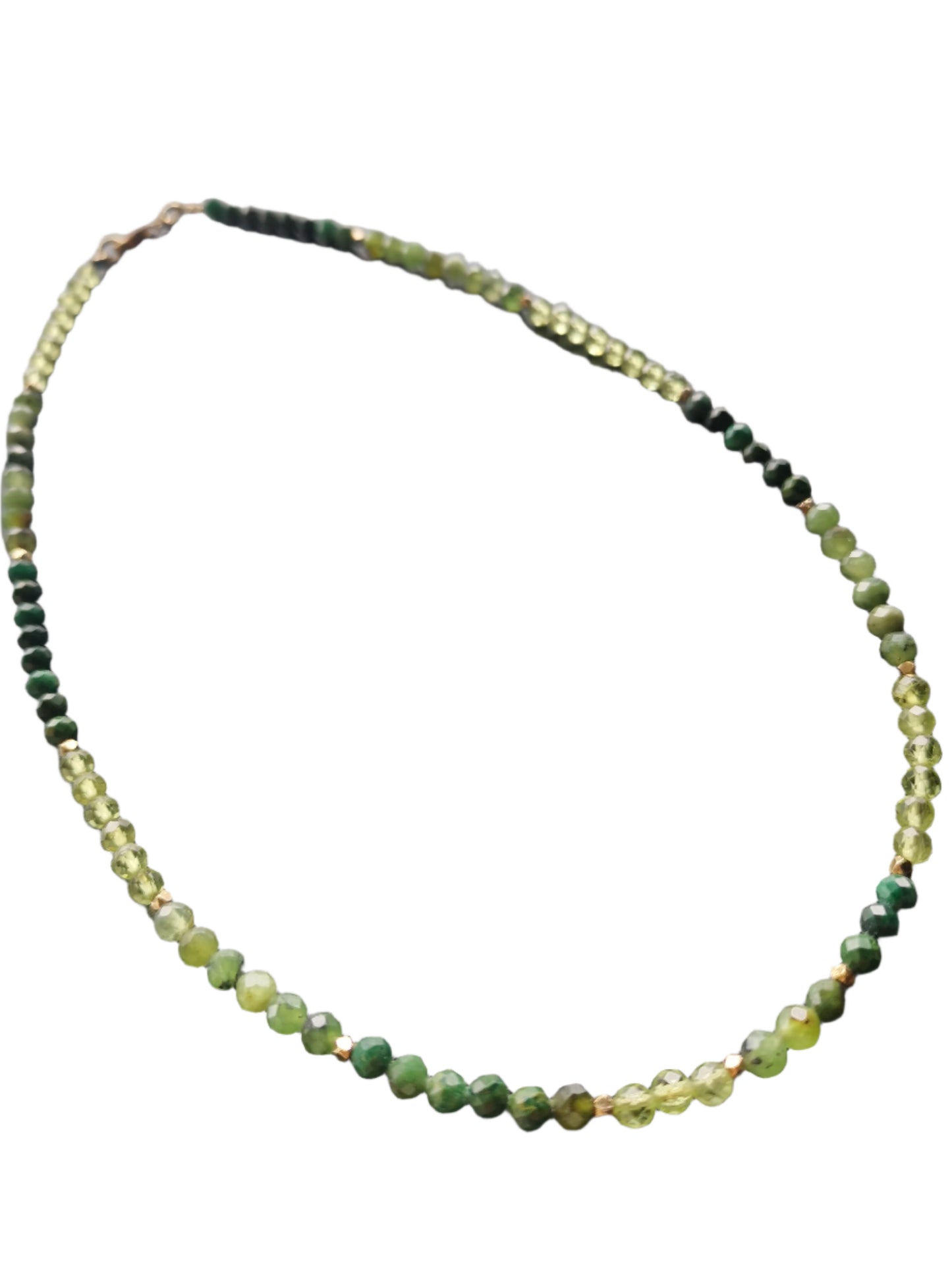 PERIDOT & JADE FACETED ROUND BEAD & 24K GOLD PLATED STERLING SILVER NECKLACE
