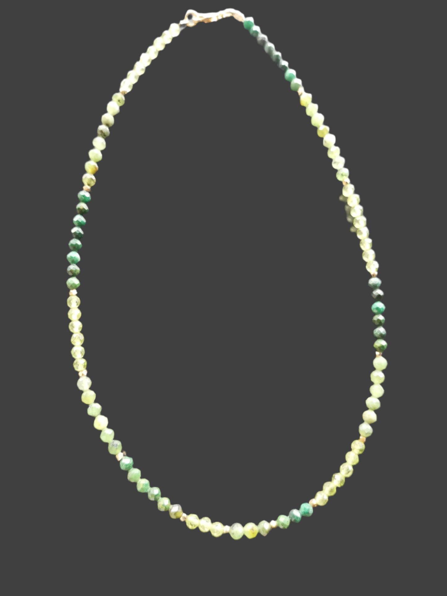 PERIDOT & JADE FACETED ROUND BEAD & 24K GOLD PLATED STERLING SILVER NECKLACE