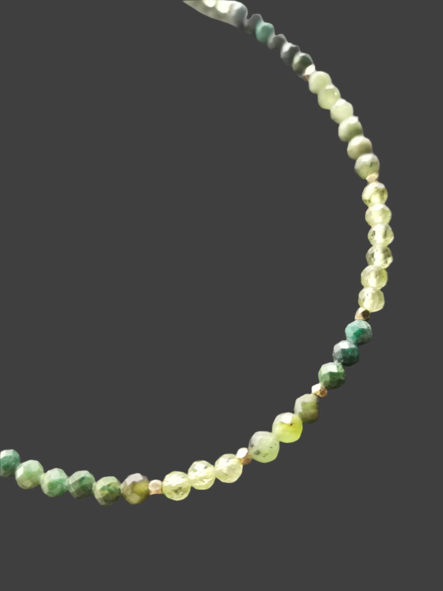 PERIDOT & JADE FACETED ROUND BEAD & 24K GOLD PLATED STERLING SILVER NECKLACE