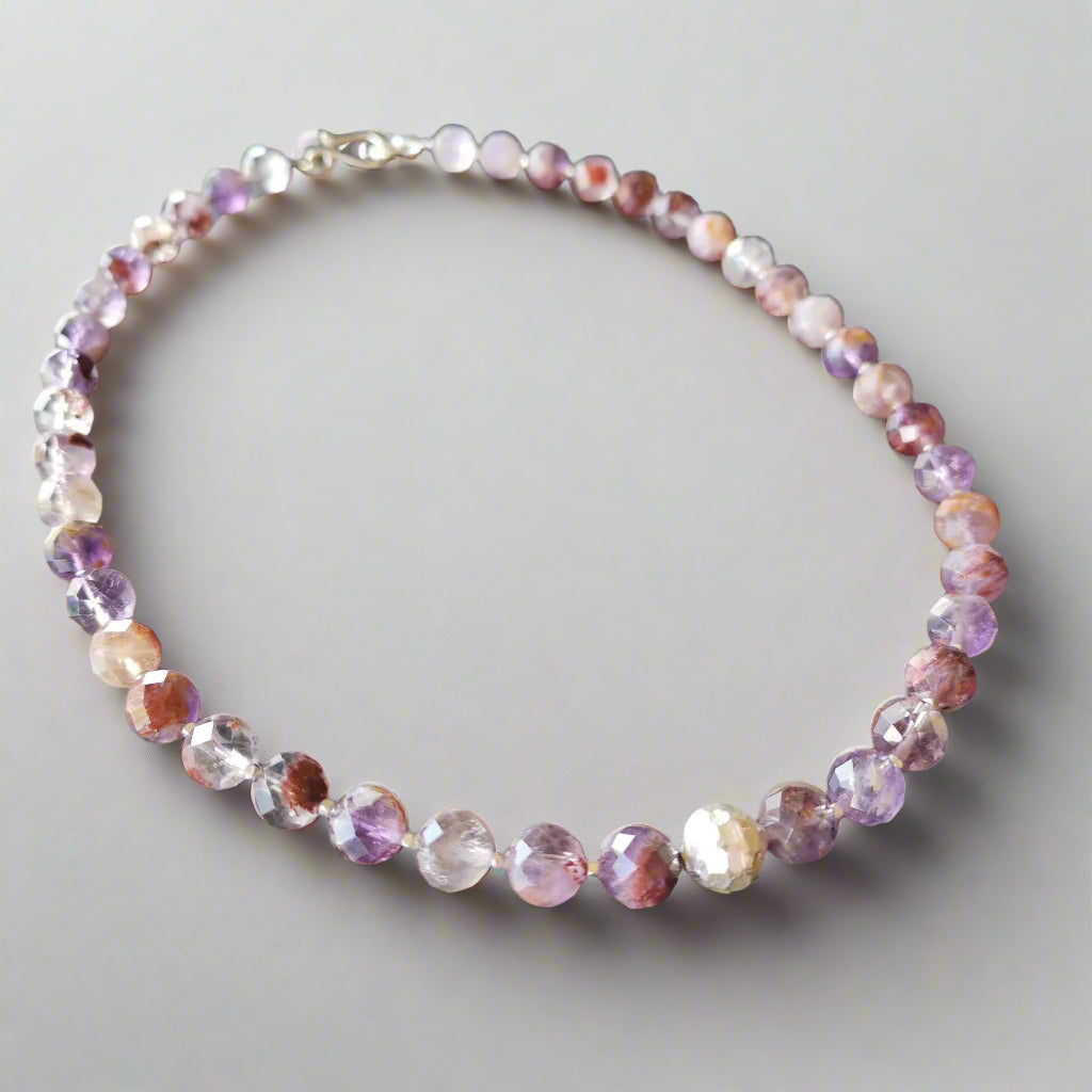 AMETHYST FACETED ROUND BEAD & STERLING SILVER NECKLACE