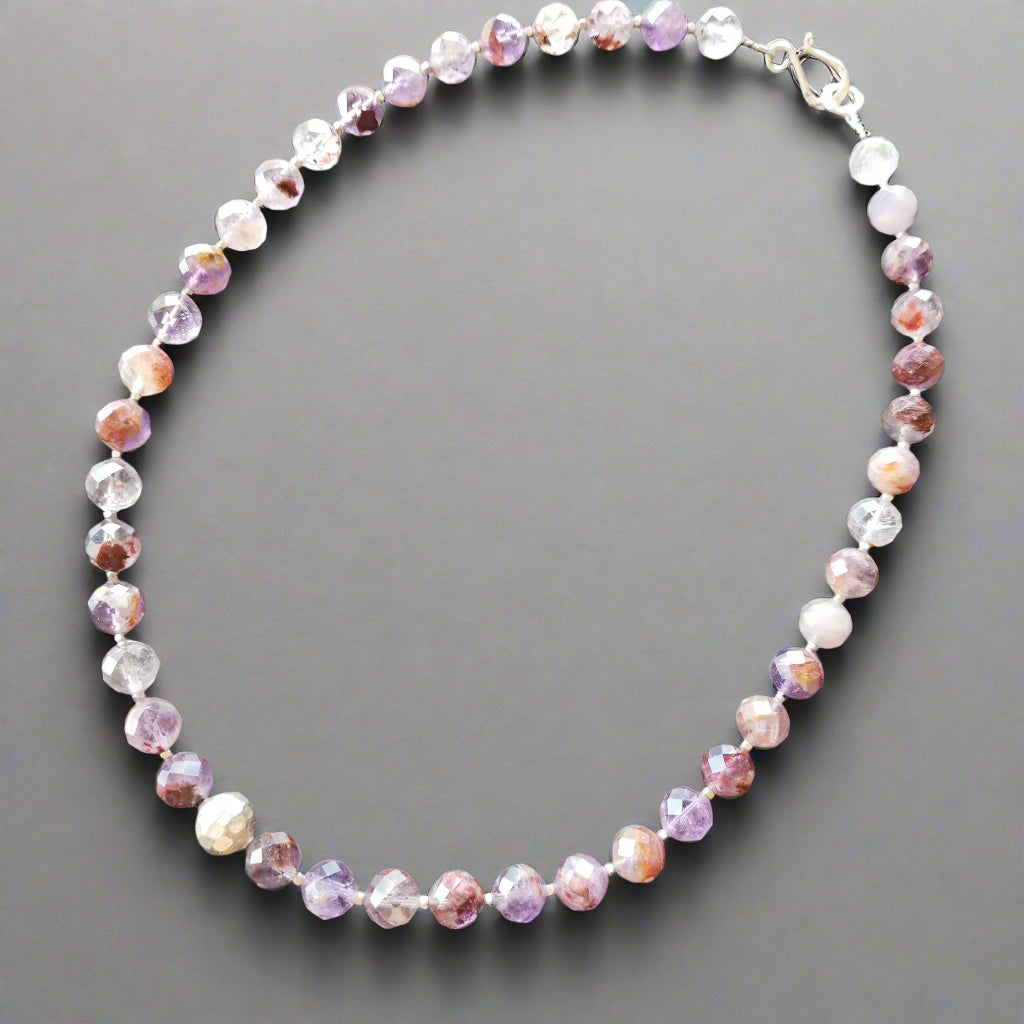 AMETHYST FACETED ROUND BEAD & STERLING SILVER NECKLACE