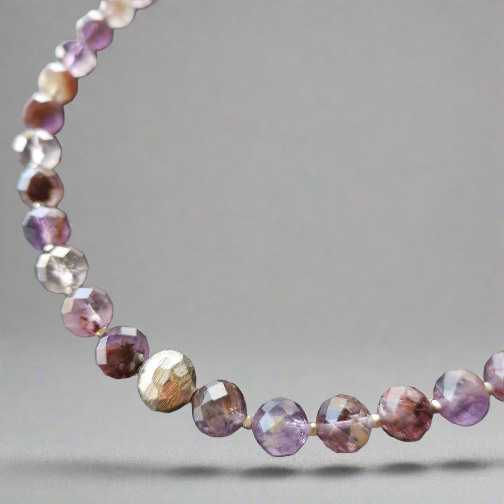 AMETHYST FACETED ROUND BEAD & STERLING SILVER NECKLACE