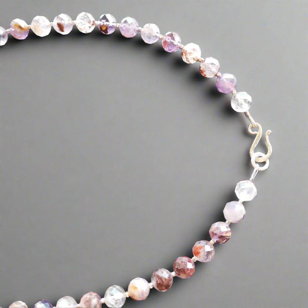 AMETHYST FACETED ROUND BEAD & STERLING SILVER NECKLACE