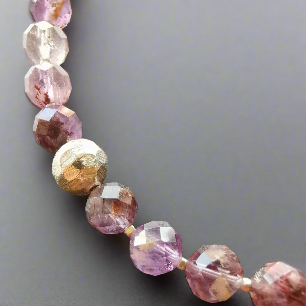 AMETHYST FACETED ROUND BEAD & STERLING SILVER NECKLACE