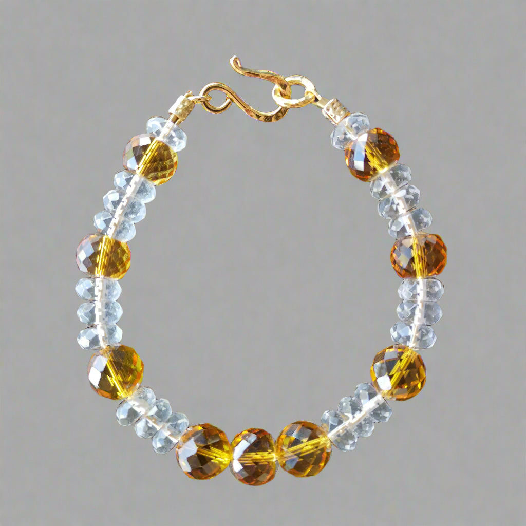 CITRINE & CLEAR QUARTZ BEAD BRACELET