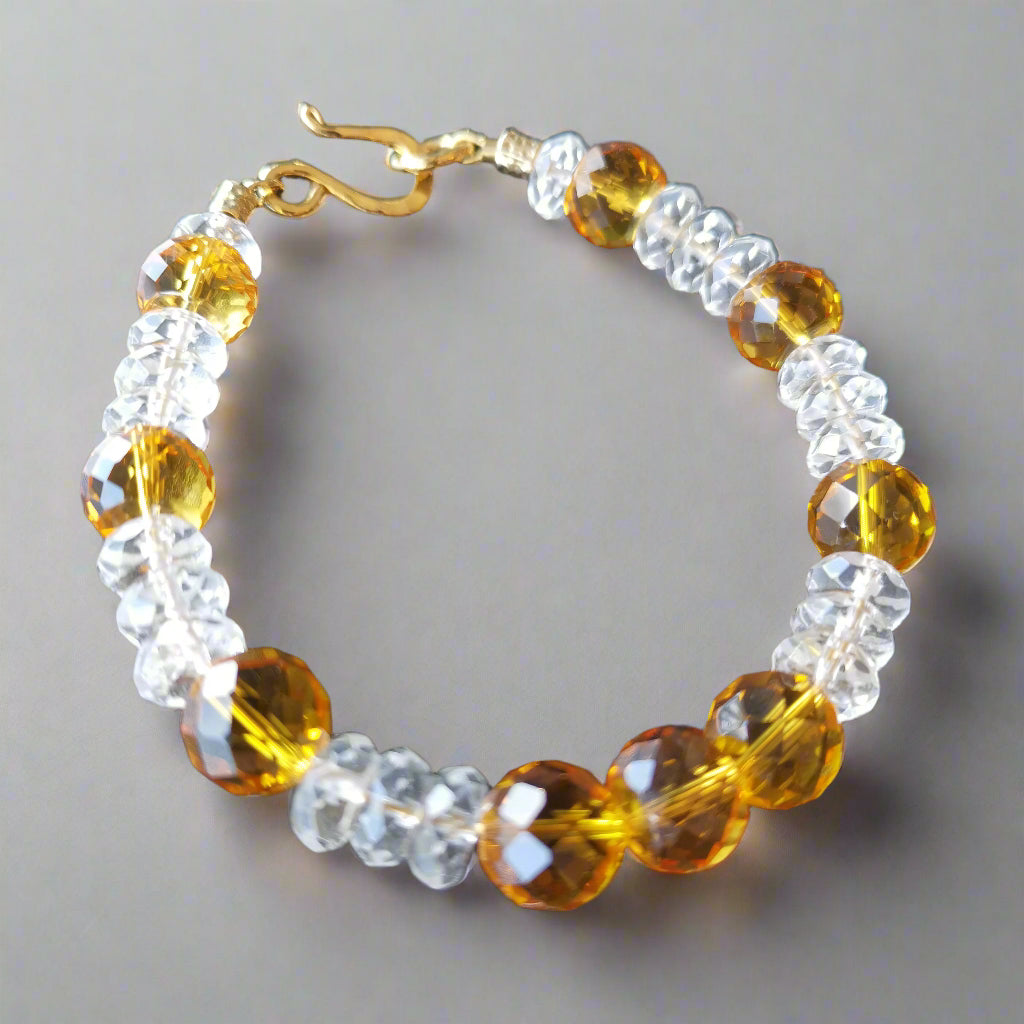 CITRINE & CLEAR QUARTZ BEAD BRACELET