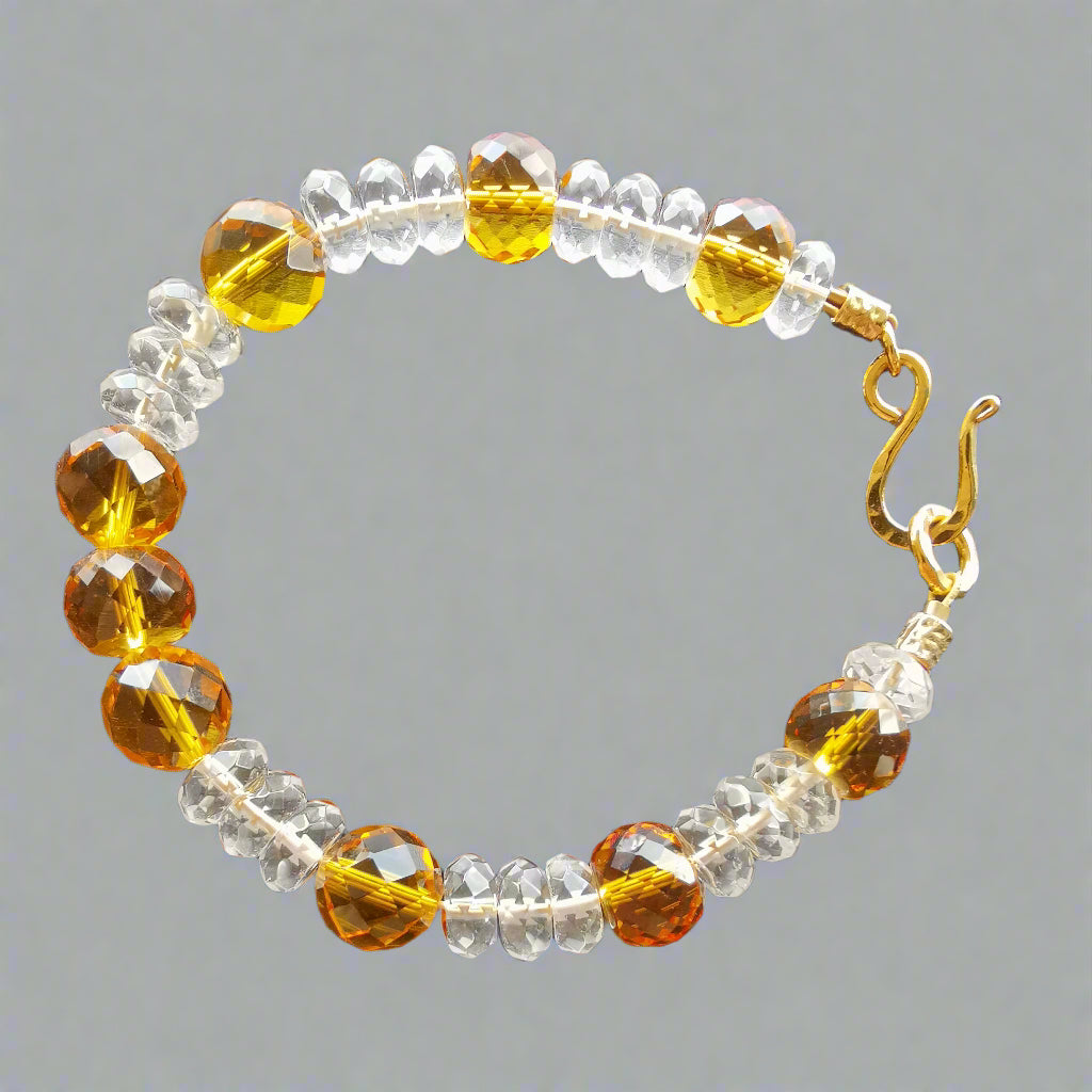 CITRINE & CLEAR QUARTZ BEAD BRACELET