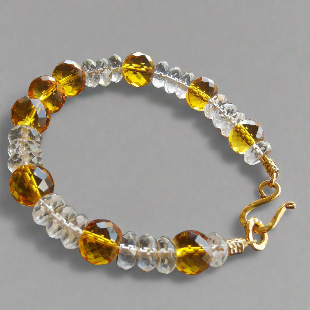 CITRINE & CLEAR QUARTZ BEAD BRACELET