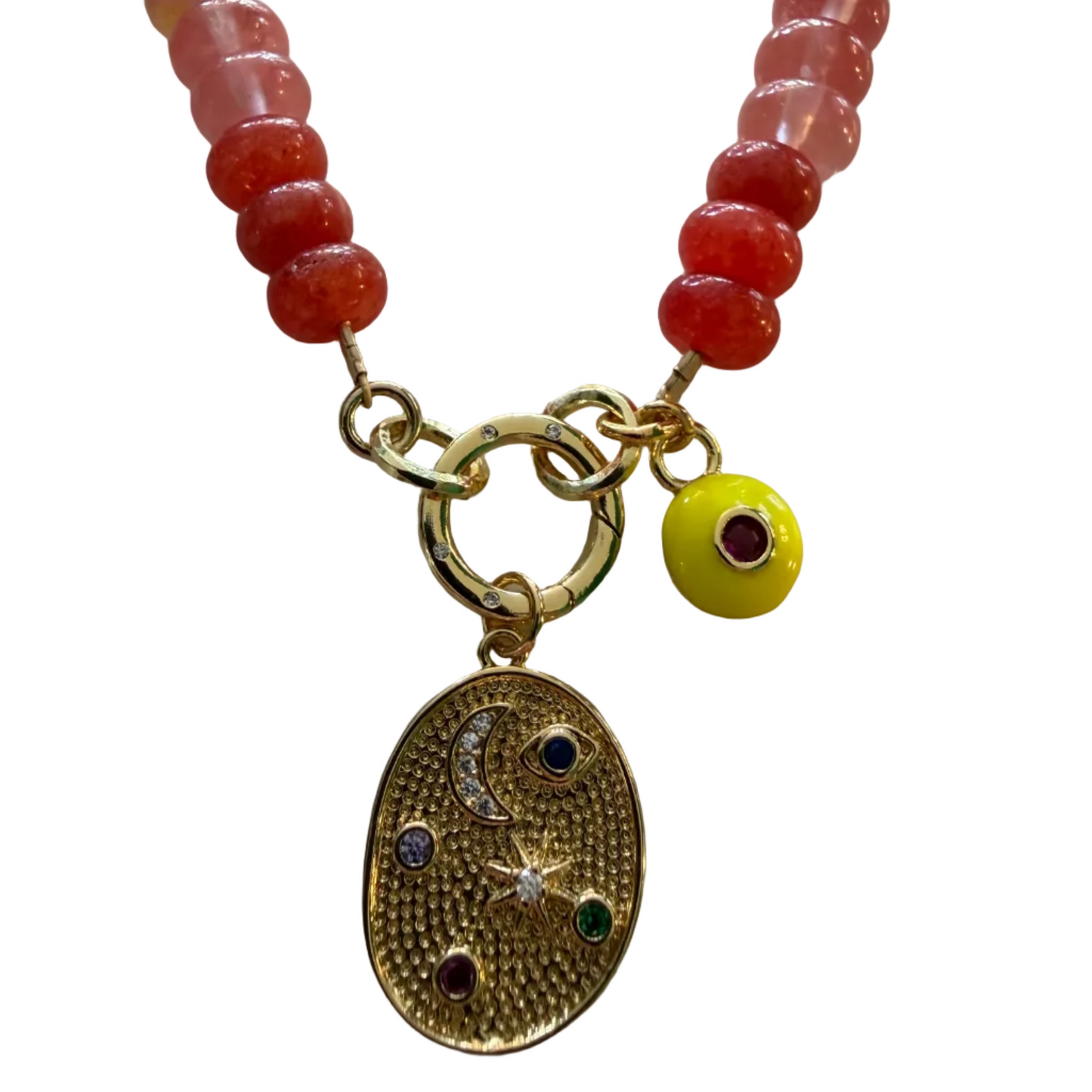 Candy Jade Necklace with Constellation & Eye Charm Talismans