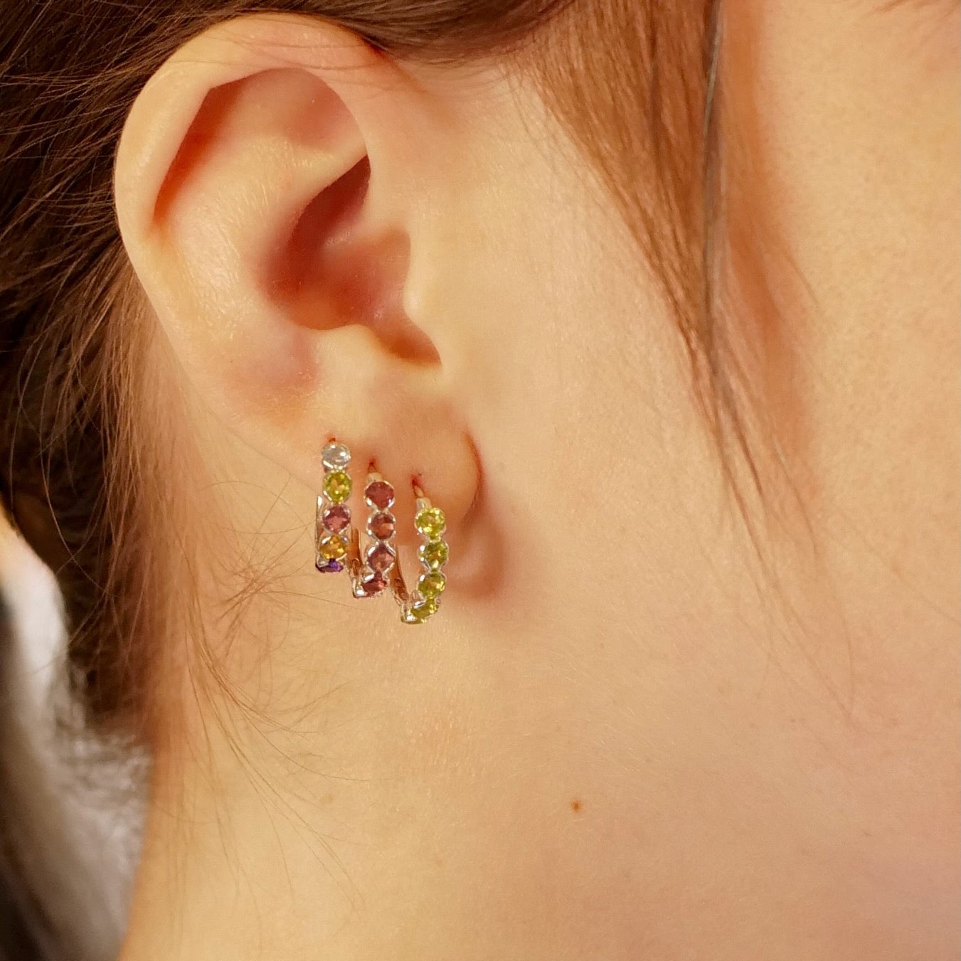 My Archetype Hoop Huggies Sterling Silver Earrings- Peridot or Pink Tourmaline or Multi-Gemstone