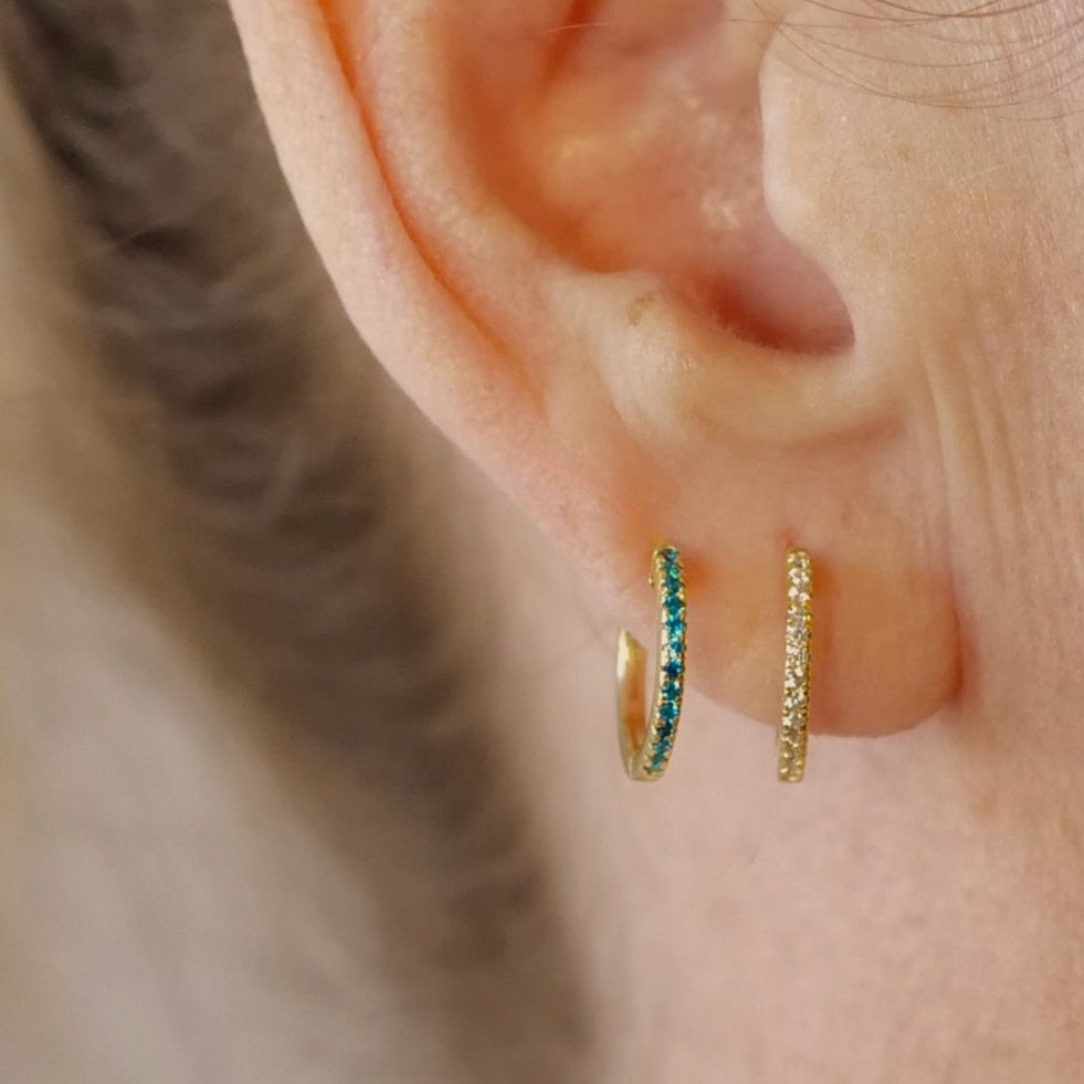 My Archetype Blue Zircon Mini Pave Huggies 18kt Yellow Gold/Sterling Silver Stud Earrings