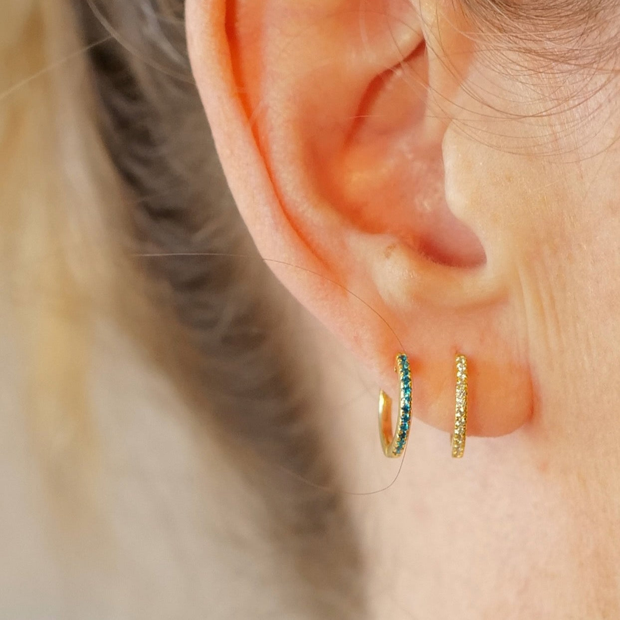 My Archetype Blue Zircon Mini Pave Huggies 18kt Yellow Gold/Sterling Silver Stud Earrings