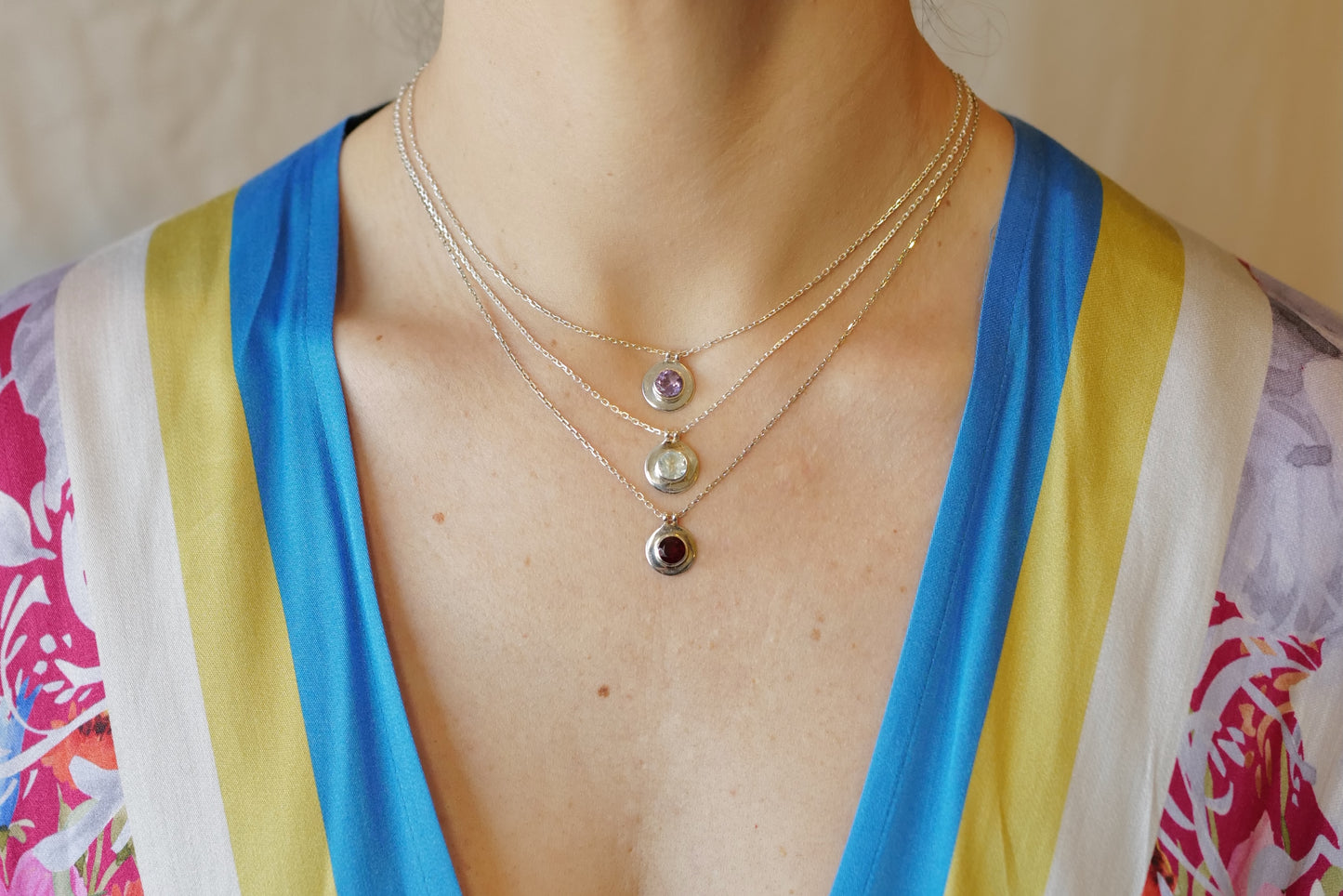 My Archetype Birthstone Silver Necklaces - January/Garnet, February/Amethyst, March/Aquamarine