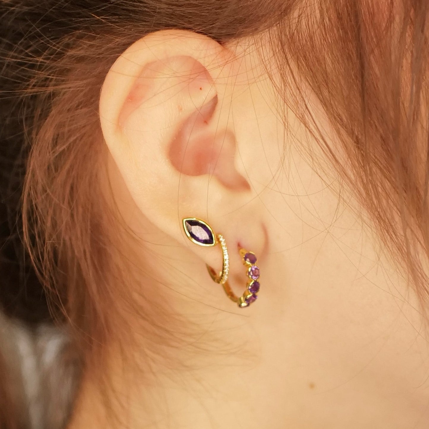 My Archetype Eye Amethyst & 18kt Yellow Gold/Sterling Silver Stud Earrings