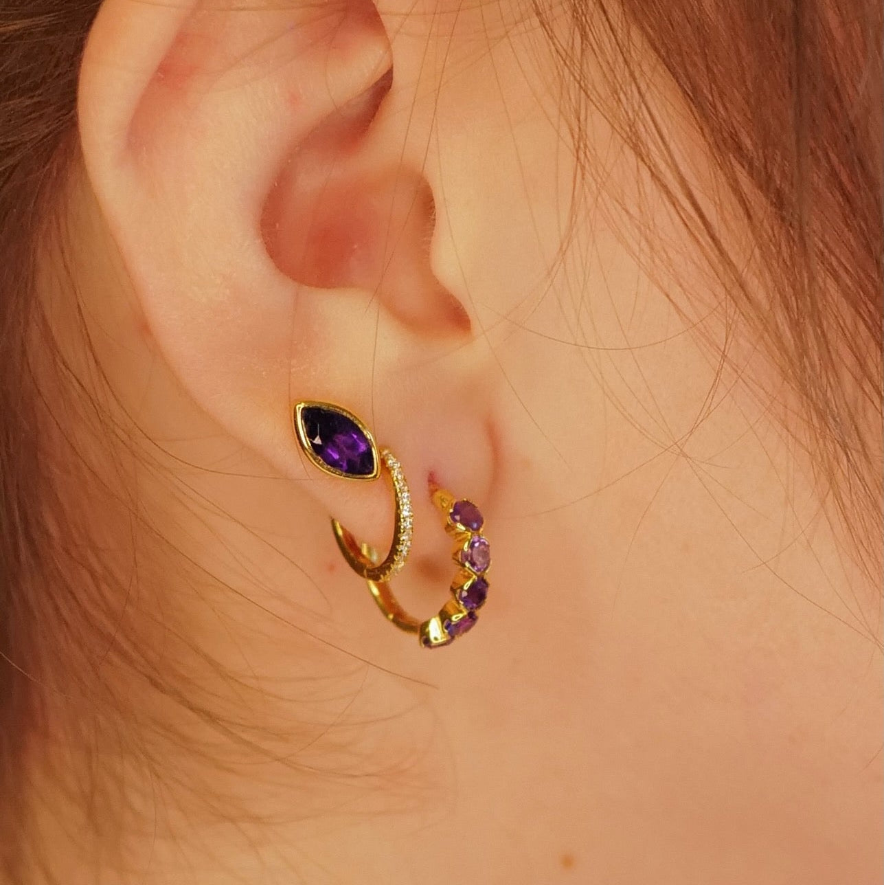 My Archetype Eye Amethyst & 18kt Yellow Gold/Sterling Silver Stud Earrings