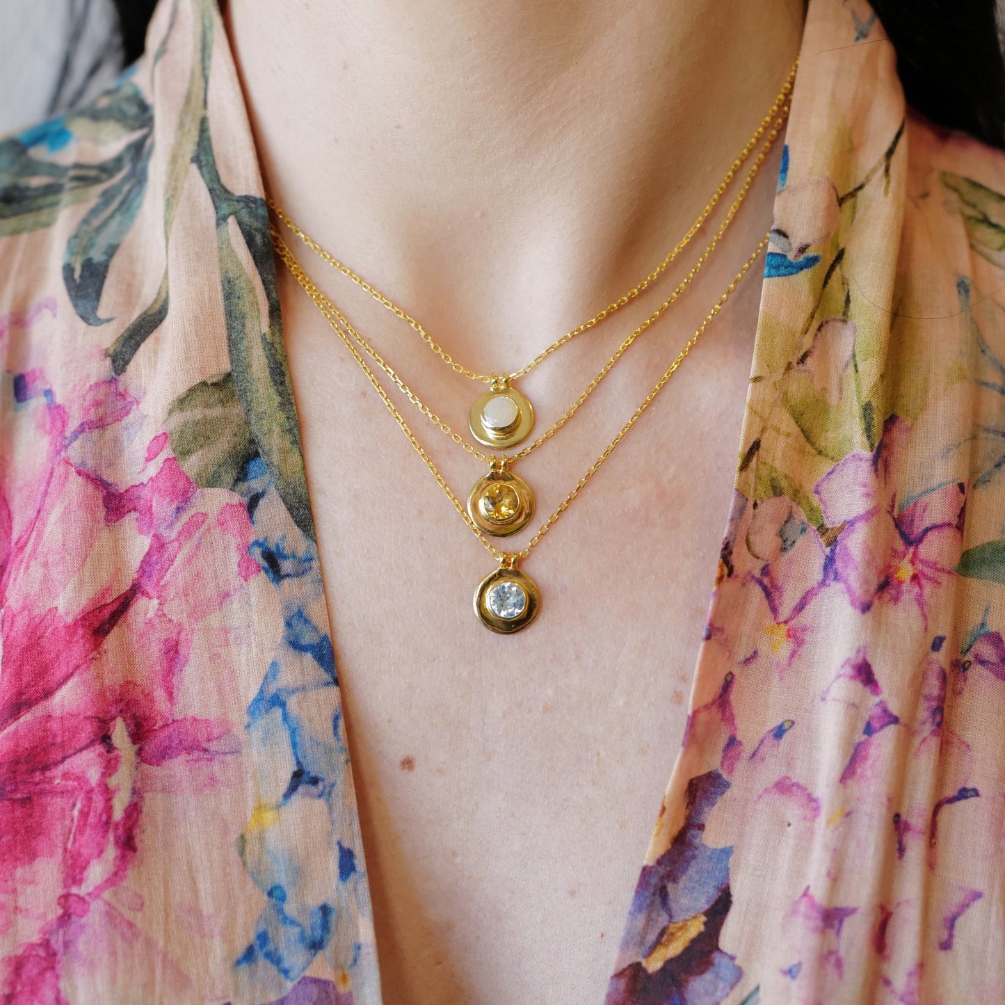 My Archetype Birthstone Gold Necklaces - October/White Opal, November/Yellow Topaz, Gold