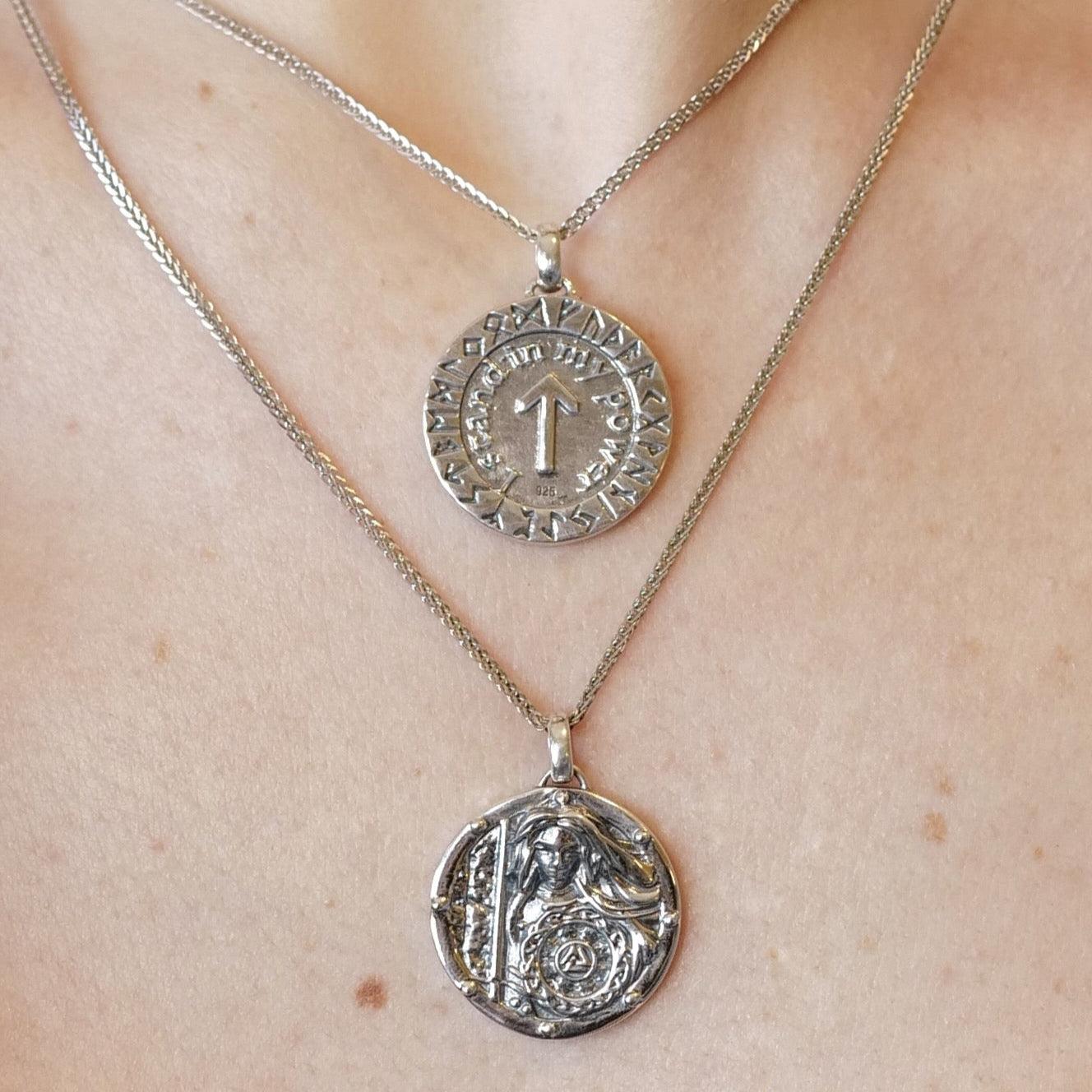 WARRIOR WOMAN TALISMAN MEDALLION & CHAIN IN STERLING SILVER