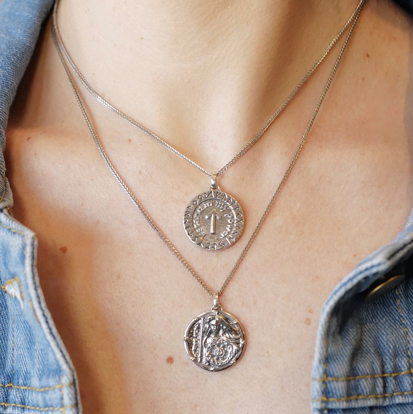 WARRIOR WOMAN TALISMAN MEDALLION & CHAIN IN STERLING SILVER