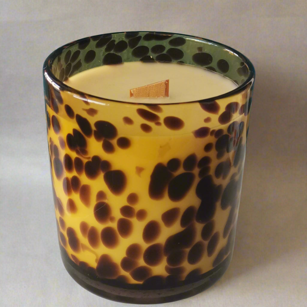 Leopard Large Glass Soy Candle in Cedar & Saffron