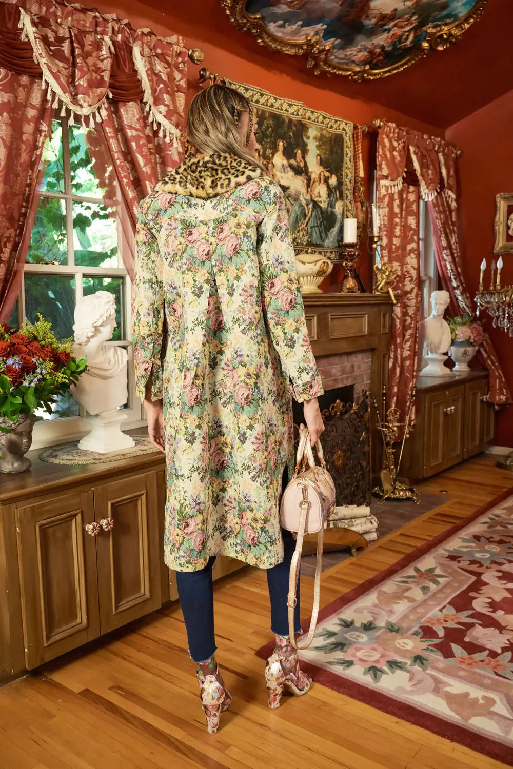 Remember the Time Jacquard Coat: Olive Floral / Size Medium
