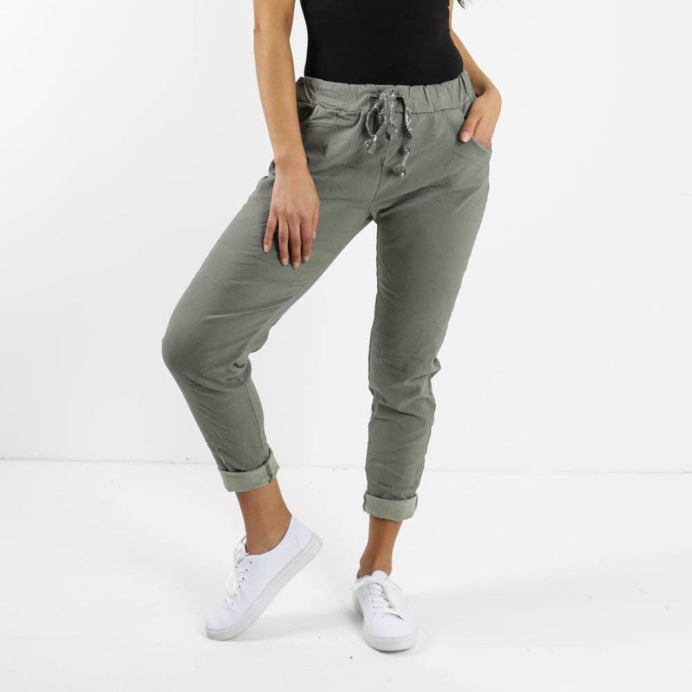 Stretch Pants Italian: Khaki / One Size (12-14)